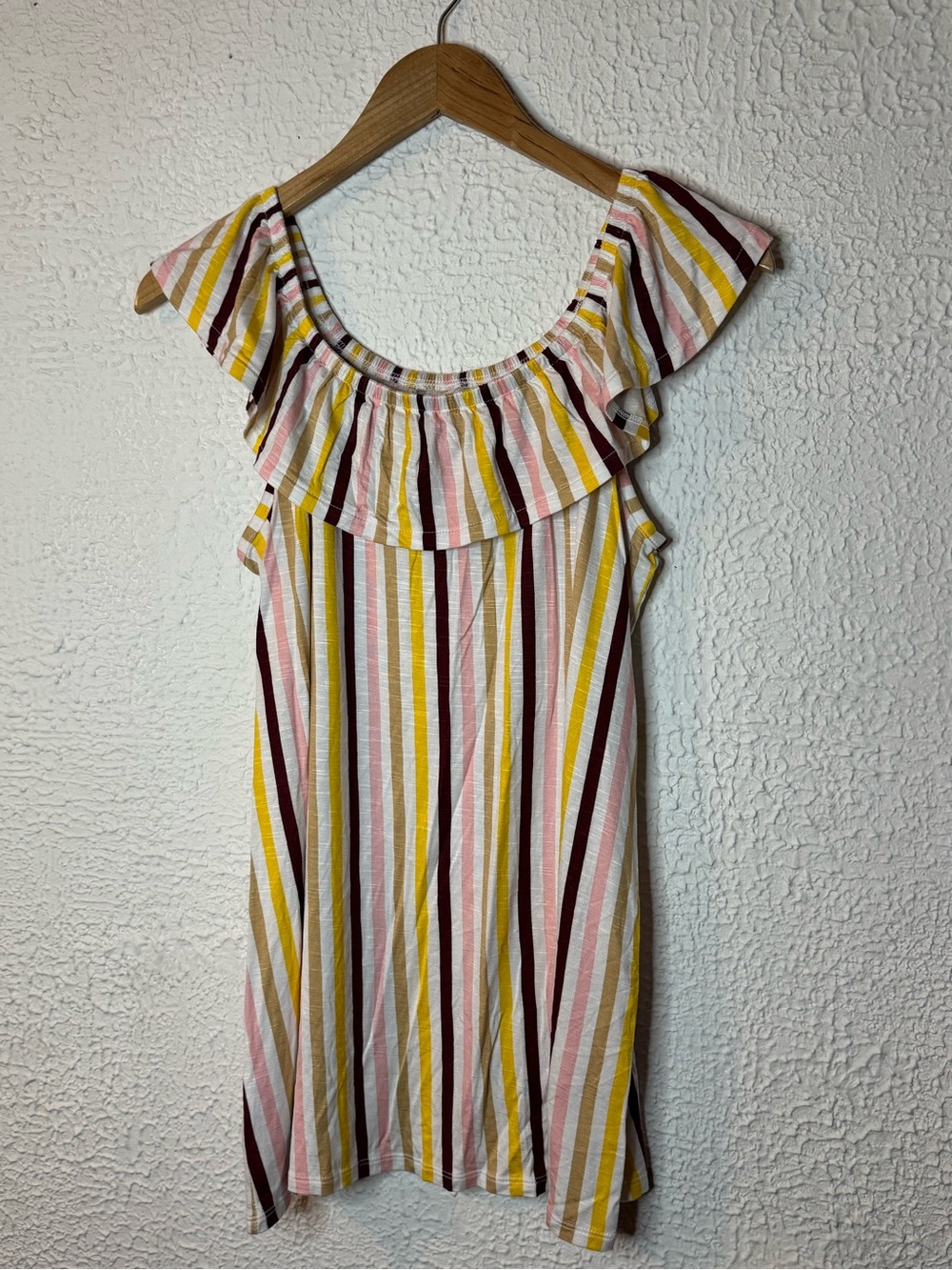 Lane Bryant Multi-Color Striped Top - Yellow, Pink, Brown, White